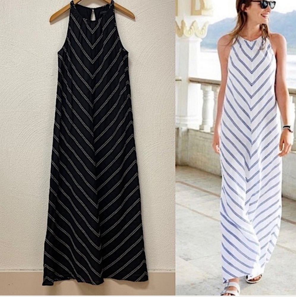 J. Crew long maxi linen dress chevron - size 4